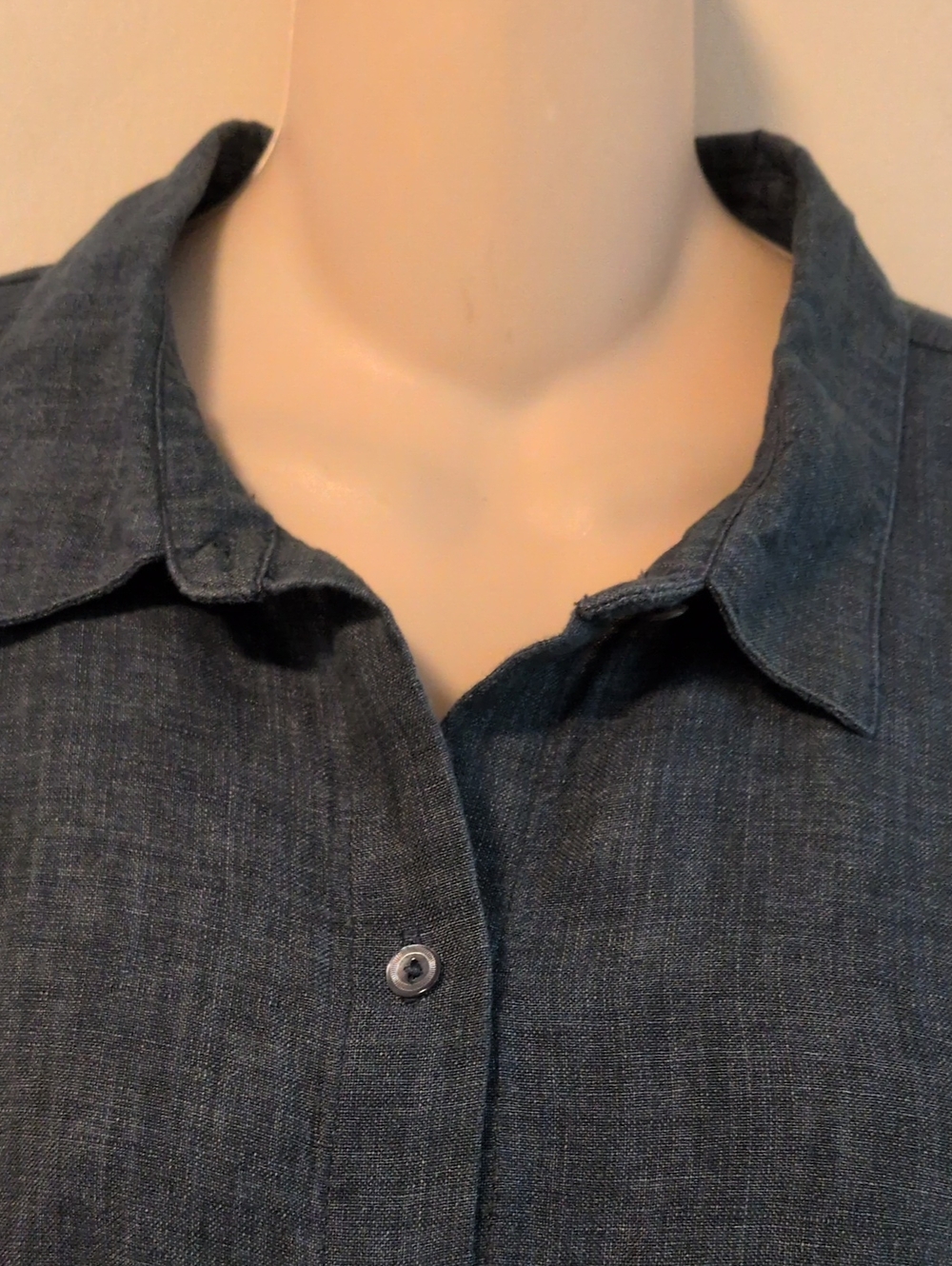 Eileen Fisher Washed Organic Linen Delave Classic Collar Shirt L - Picture 11 of 16